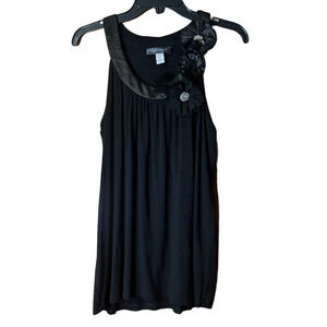 Cable & Gauge Black Sleeveless Top Floral Appliqué Embellished M